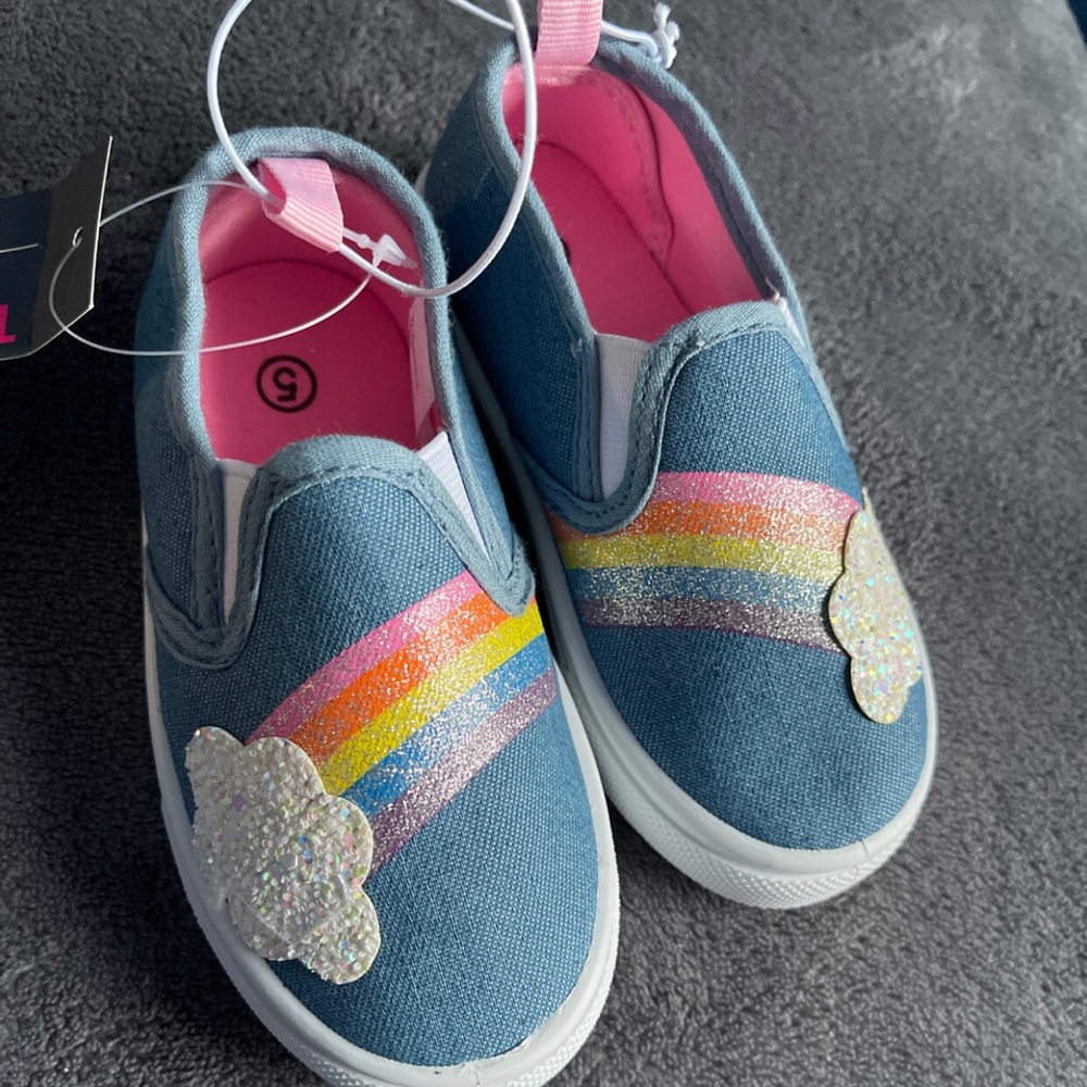 Baby girl denim cloud rainbow slip ons